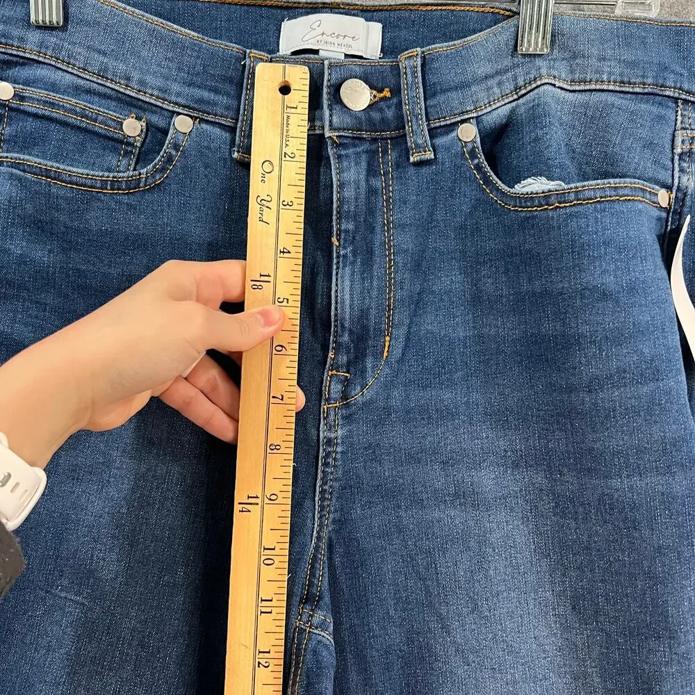 Encore by Idina Menzel Regular High Waisted Crop Jeans Indigo Medium Wash 10